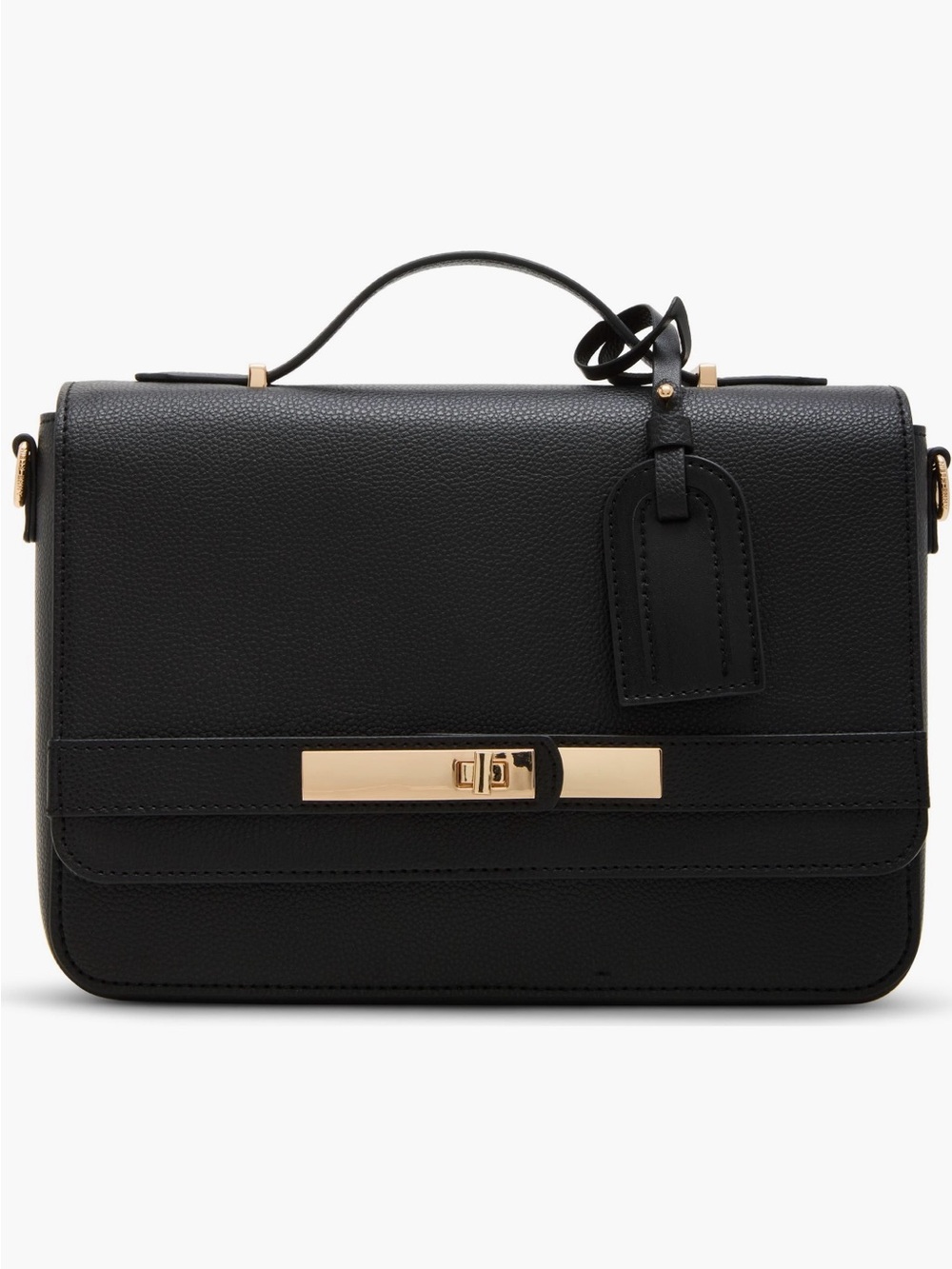 Anne Klein Black Pebbled Leather Top-Handle Satchel with Gold Hardware